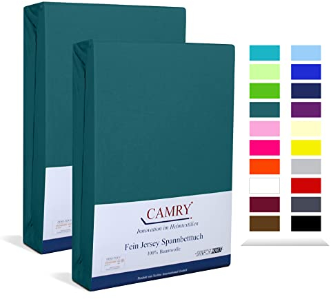 Camry Spannbettlaken 2er-Set 90x200cm - 100x200cm Petrol Baumwolle Bettlaken Jersey Spannbetttuch Oeko-Tex 100