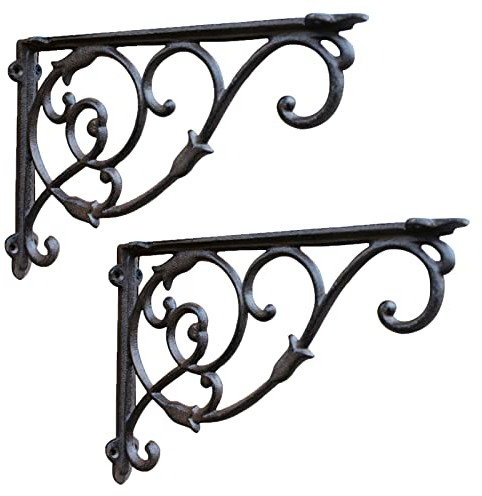 Schwarze Rustikale Regalhalterung Gusseisen Metall Schwerlast Regalträger 330 × 220 mm Dekorative Wandhalterungen, für Küche Garten Draussen, 2 Stück