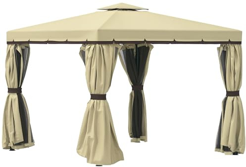 Outsunny 3 x 3(m) Patio Gazebo Canopy with 2 Tier Roof, Beige