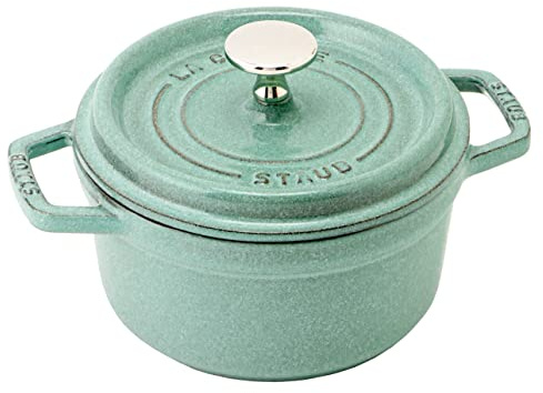 Staub 40508-400 Pico Cocotte rund, Salbeigrün, 16 cm, klein, doppelhändig, gegossener emaillierter Topf, induktionsgeeignet, authentisches japanisches Produkt mit Seriennummer im Lieferumfang