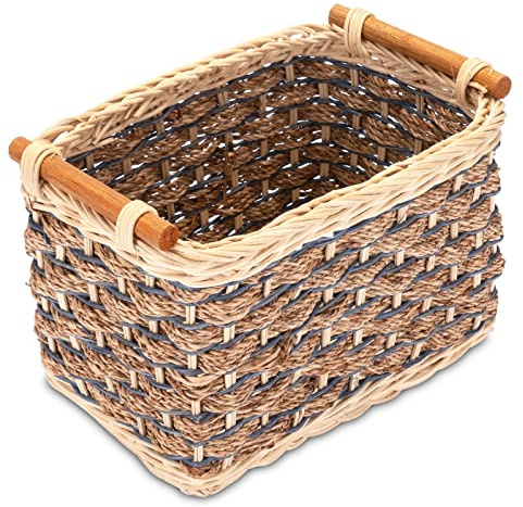 Decorasian Besteckaufbewahrung aus Rattan - Organizer Körbchen für Utensilien z.B. für den Schreibtisch- Wickelkorb für Windeln und Feuchttücher