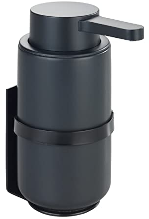 WENKO Woya,Dispenser di sapone da parete ricaricabile, in ceramica, per fino a 250 ml, sapone liquido, detersivo per piatti o disinfettante, Ø 6.8x13 cm, colore: Nero