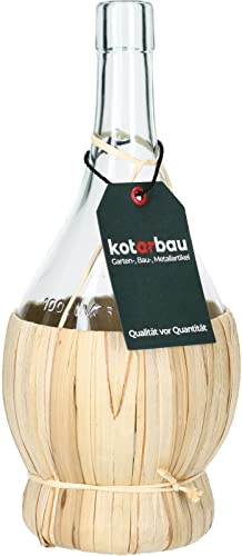 KOTARBAU® Garrafa Damajuana, 1 litro, Botella de cristal con cesto, Jarra de vidrio, Botella para vino, agua, licores, Recipiente con cesta para liquidos, transparente