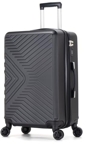 DK Luggage 25 Medium Expandable Hard Shell Suitcase 4 Wheel Spinner Luggage ABS147 Black