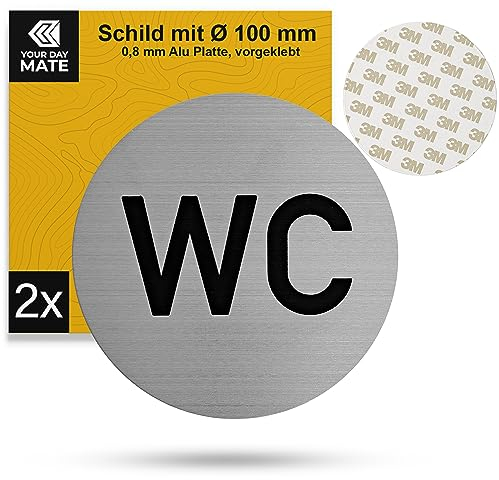 Hinweisschild WC Damen Herren, 2 Stück, Ø 100 mm, Design 2, 0,8 mm starkes Aluminium Schild, Schild zum Kleben, Toilette Türschild für Innen- und Außenbereich, Gäste WC Toilettenschild, Toilet Sign