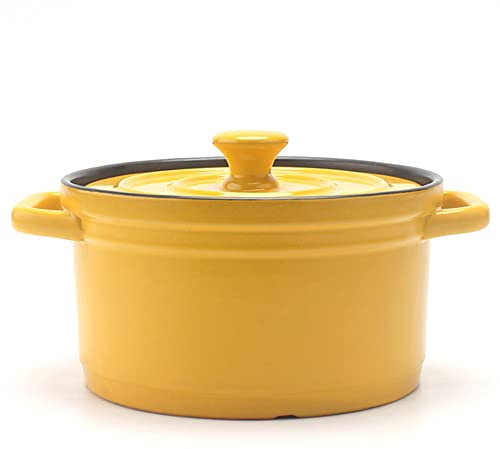 Casseruola in Ghisa Smaltata - Pentola Per Brodo in Ceramica - Casseruola in Ceramica - Per Stufati, Mini Cocotte Casseruola Con Coperchio in Rivestimento Smaltato Yellow 3L