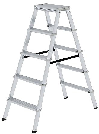 PROREGAL ML Stufen-Stehleiter | beidseitig begehbar | 2x5 Stufen | Leiter, Teleskopleiter, Trittleiter, Bockleiter, Sprossen-Doppelleiter