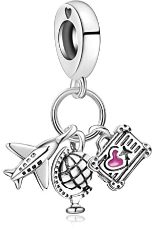 Amuefer Bagage Voyage Avion Charms pour Bracelets et Colliers Argent Sterling Charme Saint Valentin Noël Bijoux Cadeaux pour Femme Fille Petite-fille Maman