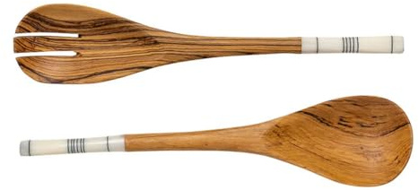 Bone Handled Wooden Salad Servers; Natural Kitchen; Wooden Serving Tongs, Kenyan Serving Spoon