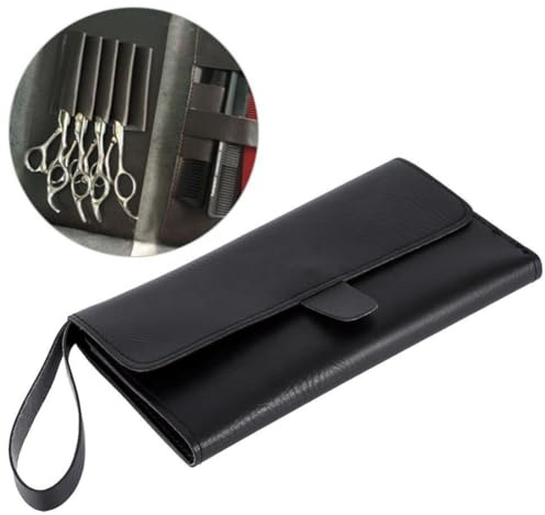 INGJIA Tragbare Friseurtasche Große Scherentasche Salon Friseur Bag Friseur-Aufbewahrungstasche Werkzeugtasche PU Ledertasche für Draussen Zuhause Friseur Scheren, Clips, Haarkämme - Schwarz 1 Stück