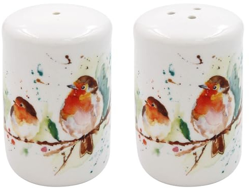 Colour Full Double Winter Robins Sitting on a Branch Salt & Pepper Set