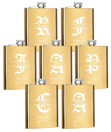 Lot de 7 flasques personnalisées pour garçons d'honneur, cadeaux de demoiselle d'honneur, 227ml, en acier inoxydable gravé pour homme et femme, flasques personnalisés pour cadeau de fête de mariage