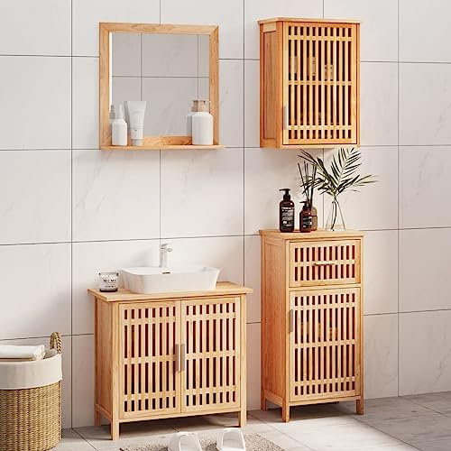 Genérico Conjunto de Muebles de baño 4 Piezas Madera Maciza de Nogal,Muebles de baño-3185785