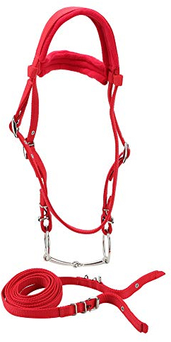 CDQL Brida de Caballo - Cabestro de Caballo Personalizado Rojo - Brida de Caballo Ajustable con Cojín de Esponja - Filete Extraíble - Accesorios Ecuestres para Caballos de 1,4-1,65 M