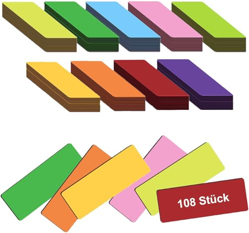 Lot de 108 étiquettes magnétiques inscriptibles - 75 x 25 mm - Bandes magnétiques colorées - Pour tableaux blancs, réfrigérateurs, tableaux magnétiques