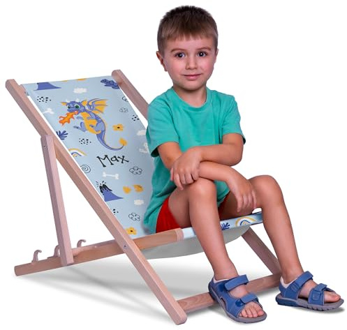 DreamRoots Kinderliegestuhl personalisiert Gr. S, Dragon | faltbarer Kinderliegestuhl, Outdoor, für Garten, Camping & Strand, bis 30 kg, waschbarer Bezug, 100% Polyester