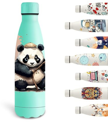Grsta Gourde, 500ml Gourde Isotherme, Gourde Personnalisée avec des Pandas, Gourde Enfant anti Fuite, Facile à Transporter, Bouteille d'eau pour l'École, Bureau, Voyage, Sports, Vert