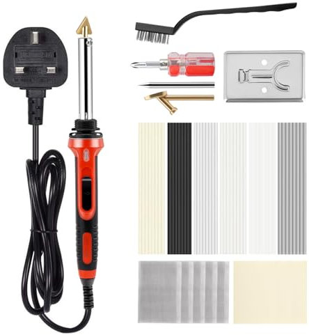 100W Plastic Welding Kit, 2 in 1 Plastic Welder & Soldering Iron Gun Kit, 56PCS Welding Welding Rods,Soldering Tips,Patch Net,Wire Brush,Temperature Control, Bumper Repair Kit for Plastic Crack Repair