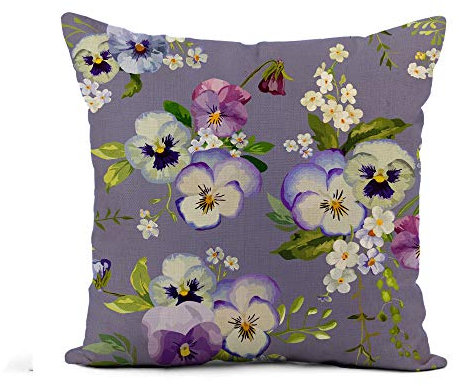 45X45Cm Kissenbezug Blüte Stiefmütterchen Blumen Blume Shabby Chic Muster Throw Pillow Cover Flauschig Kissenhülle Hautfreundlich Dekorativer Kissenbezug Für Schlafzimmer Balkon Wohnzimmer