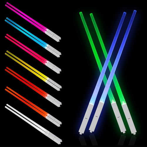 Leuchtende Essstäbchen, 4 Paar Star Wars mit 9 Farbmodi, BPA-frei wiederverwendbar, Lichtschwert-Essstäbchen für Küchen-Dinner- und Sushi-Partys