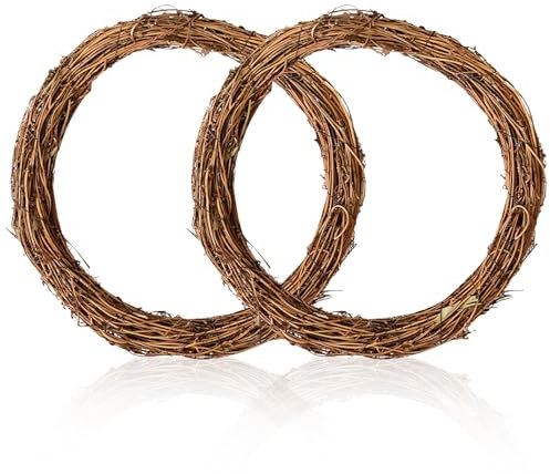 Natural Grapevine Wreaths 30cm - 2pcs Handmade Rattan Round Garlands, Seasonal DIY Wreath Base for Christmas, Halloween, Weddings & Front Door Wall Décor