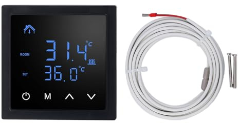 Electric Smart Thermostat, 16A Room Temperature Controller LED Display Underfloor Heating Thermostats for Home Heating Setup Floor Heating (Black)