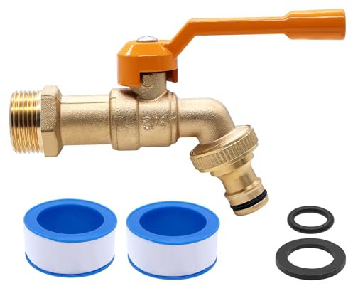 AIMEKE 3/4 Zoll Wasserhahn Garten Messing Kugelhahn Aussen Frostsicher -20℃ Auslaufhahn Hitzebeständig 120℃ Außenwasserhahn mit Schlauchanschlüsse (Gelb)