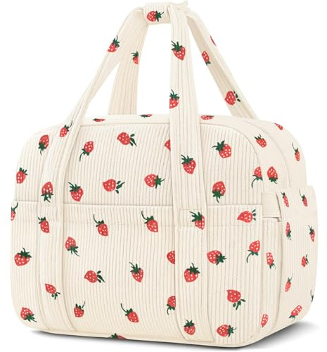 KUBYA Lonchera para mujeres, adultos y hombres, bonita bolsa de almuerzo aislada, reutilizable, a prueba de fugas, cajas de almuerzo simples de pana suave, bolsa de almuerzo grande, con correa para el
