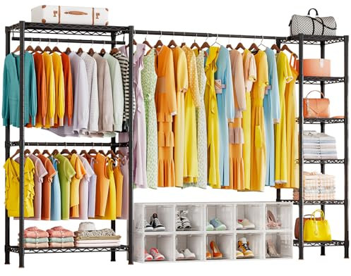 Taotigzu Erweiterbar Kleiderständer,Multifunktional Garderobenständer mit Höhenverstellbaren Einlegeböden,Schwerlast Kleiderständer Metall Garderobenständer Kleiderbügel Kleiderschrank (Schwarz)