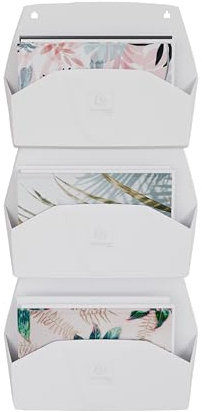 Exacompta - Réf. 61113D - Carton de 3 trieurs muraux horizontaux 3 casiers AUTENTIK, présentoirs muraux A4, porte-documents, corbeilles murales - Dimensions : P 43,6 x l 39,6 x H 10,2cm - Blanc