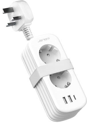 Adaptateur Prise Anglaise,JSVER Portable 2 Prises France vers UK Adaptateur de Voyage avec câble 1,5m, Europe vers UK Type G 3 Broches Adaptateur pour Irlande Royaumeuni Bretagne Écosse
