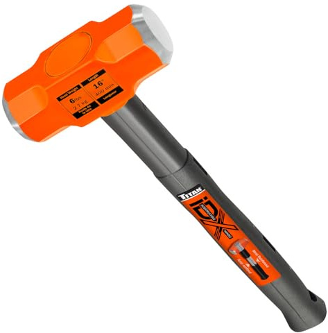 Titan iDX 63616 Vorschlaghammer mit 40,6 cm unzerstörbarem Griff, verstärkt mit Stahlverriegelungsplatten und Stahlstangen, vulkanisierter Gummigriff, Überschlagschutz