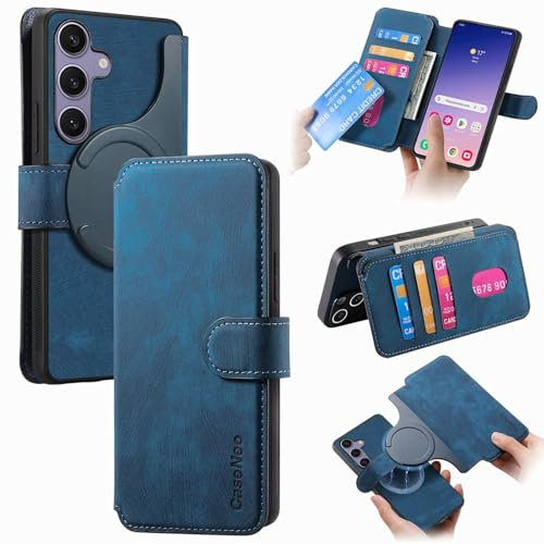 PONRFEKT Funda para Motorola Moto E40,Carcasa Flip Folio de Cuero Sintético,Bloqueo RFID Ranura para Tarjeta Cierre Magnético Funda Desmontable 2 en 1,Azul