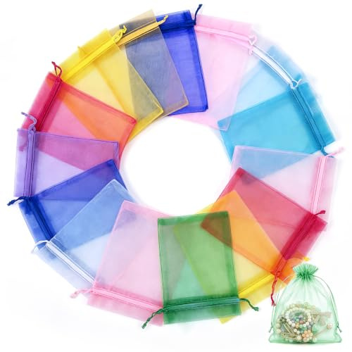 100 Stück Organzasäckchen mit Kordelzug Schmuckbeutel Hochzeit | Feine Organzabeutel mit Satin-Kordelzug, ideal für Schmuck, Lavendel und Gastgeschenke. Transparent und wiederverwendbar.