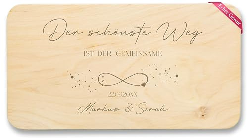 Frühstücksbrettchen Natur - Brotzeitbrett Holz Der schönste Weg ist der gemeinsame personalisiert I Jahrestag Geschenk Hochzeit Geschenk für Paar Weihnachten I Liebesgeschenk Valentinstag - 22x12
