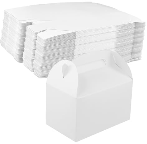 KEILEOHO 50 st. presentförpackning, vit, liten, med handtag, 16 x 9,5 x 9,5 cm, vit, kartong, presentlådor, presentlåda, för fest, bröllop, godis, kakor