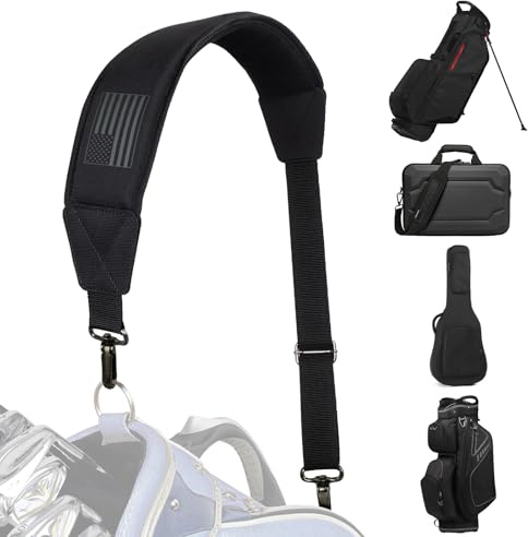 LZFAN Golf Bag Shoulder Strap, Single Padded Adjustable Straps Universal Replacement (Black-USA Flag)
