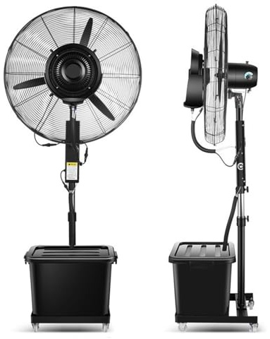 Genérico Ventilador Nebulizador para Exteriores 65cm/75cm, 3 Velocidades, Ventilador Nebulizador de Pie, con Tanque De Agua 42L, Altura Ajustable, para Patio,Taller Gimnasio,Jardín(65cm(26in))