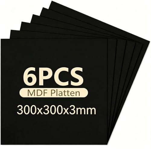 Creatorally 6 Stück Farbige MDF Platten für Lasergravur und Laserschneiden, 300x300x3mm, Unbehandeltes Faserholz für DIY Bastelprojekte, Wohndekoration & Schilderherstellung (Schwarz)
