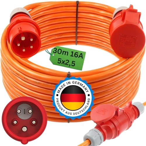 netbote24 Starkstromkabel Phasenwender 16A H07BQ-F 5x2,5 Orange Starkstrom Verlängerungskabel CEE Verlängerung 16 Ampere Kabel Baustelle Werkstatt Industrie Geeignet Outdoor IP44 (30m Phasenwender)