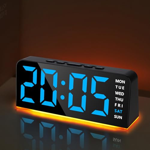 Lafocuse Sveglia Digitale LED con Luce Ambientale, Sveglia da Comodino con Snooze, Luminosità Regolabile, 12/24 Ore, 2 Allarme, Numeri Grandi per Camera da Letto, Scrivania, Soggiorno, Blu