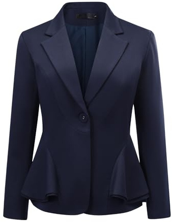 YYNUDA Blazer, giacca da donna con orlo peplum, business, casual, tinta unita, per feste, matrimoni, ufficio