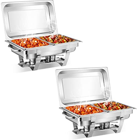 WJYTDHIQS 2/4 PC 9 L Chafing Dish Edelstahl Buffet, Set Warmhaltebehälter, Speisenwärmer mit faltbarem Rahmen, Wärmebehälter Rechaud, für Catering, Buffet und Party