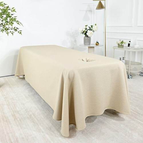 Surwin Drap pour Table de Massage avec Trou, Housse Table de Soin Esthetique Doux Lavable Drap Housse de Protection en Éponge pour Lit de Massage pour Esthetique, SPA (190 * 80cm,Beige)