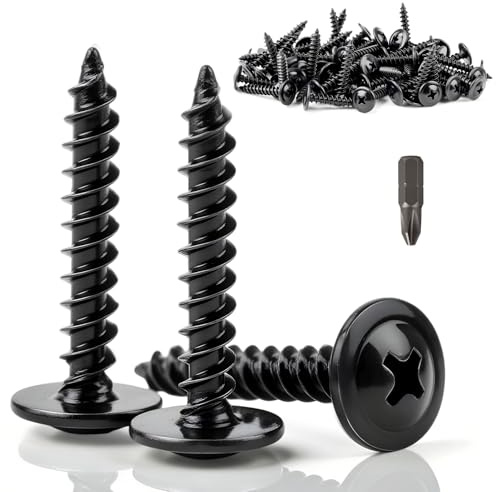 qjuwhua 150 Pcs Wafer Head Self Tapping Screws M4.2x32mm Black Flat Pan Head Wood Screws Galvanised Modified Truss Head Self Drilling Screw Round Phillips Drive for Plastic Metal Pasterboard Wood