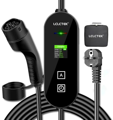 LCLCTEK® 10M/32FT Typ 2 Ladekabel Schuko Stecker 3.68kW [1-phasig, 8A～16A], EV Chargers mit Steuerbarer Digitalanzeige für PHEV/EV, EV Ladegerät Mobile wallbox ladekabel Auto typ 2 schuko tecker
