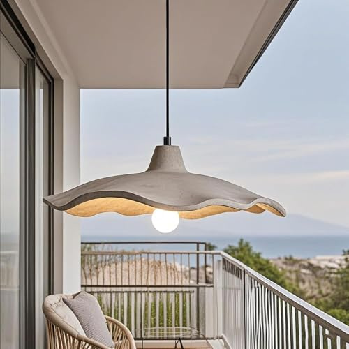 AroimRex Pendellampe Moderner Kronleuchter im Wabi-Sabi-Stil aus Beton in Form eines Lotusblatts graue Zementdecke Pendelleuchte verstellbare Kücheninsel Hängeleuchte.