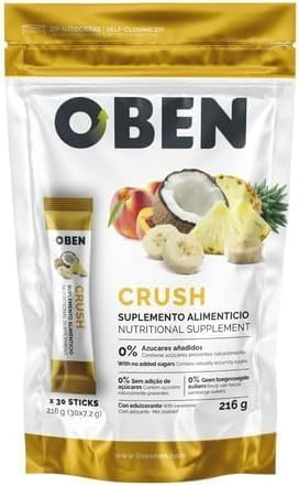 OBEN Crush Tropical, Suplemento Alimenticio para Quemar Grasas, 30 Sobres Individuales, Sin Azúcar, Sabor Frutal, 210g
