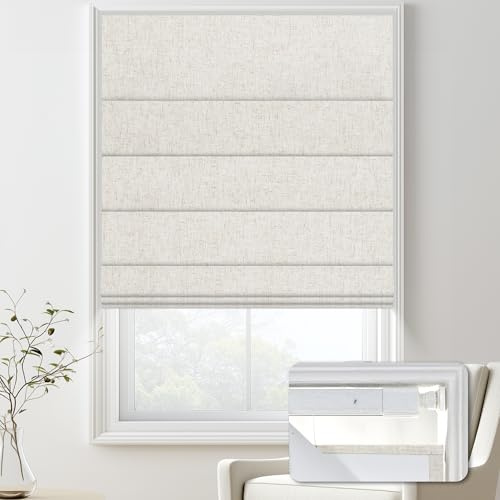 Doing-X No Drill Blackout Roman Shades for Indoor Windows,Cordless Roman Blinds,Linen No Tools Window Shades,Easy to Install Window Blinds for Home Bedroom,Blackout-Linen Beige 34 W x 72 H