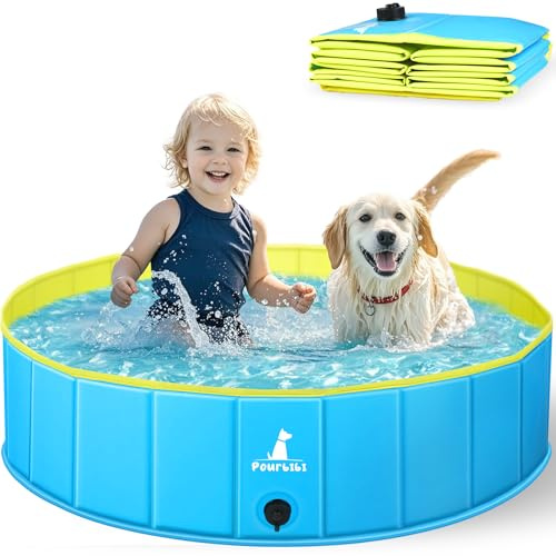 Pourbibi Piscina para Perros, Piscina De Baño para Perros, Ducha Plegable para Mascotas con PVC Ecológico Antideslizante (80x20 Cm)
